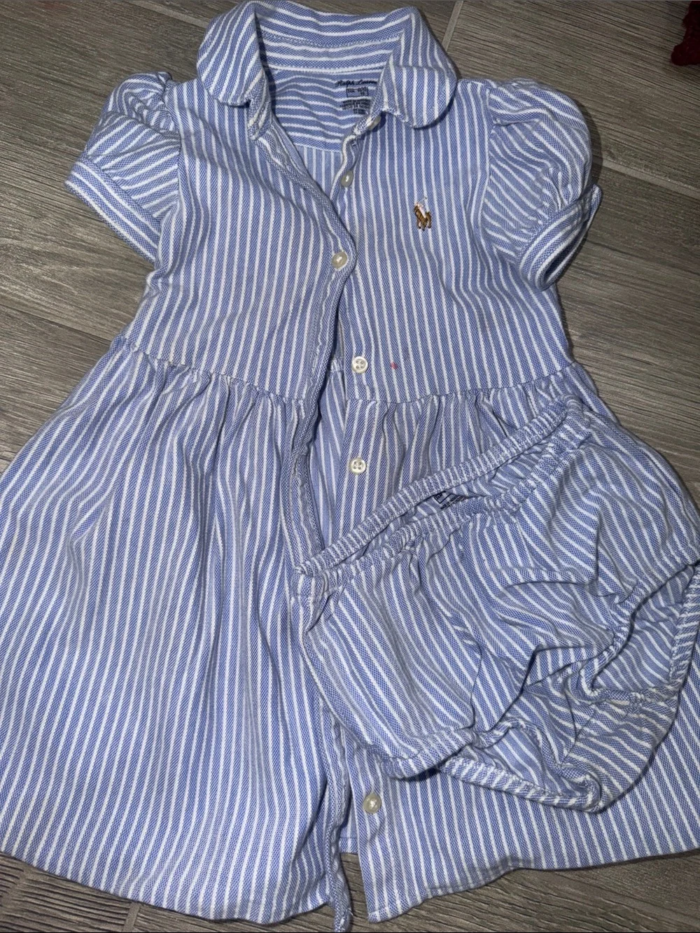 Ralph Lauren Blue and White Striped Shirt Dress with Bloomers 24M